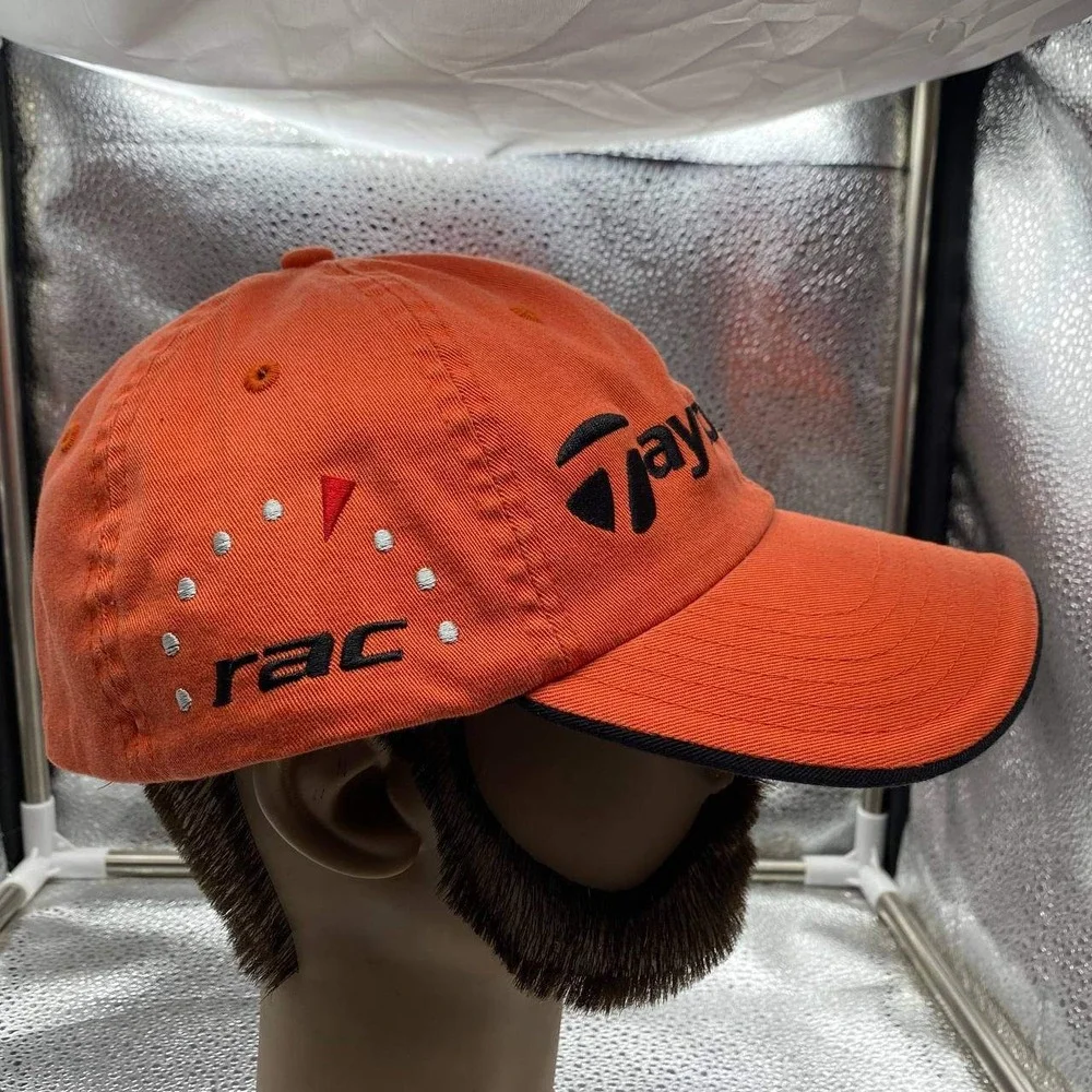 TaylorMade Golf Hat Men L/XL Orange Embroidered Logo Stretch‎ Fit Cap